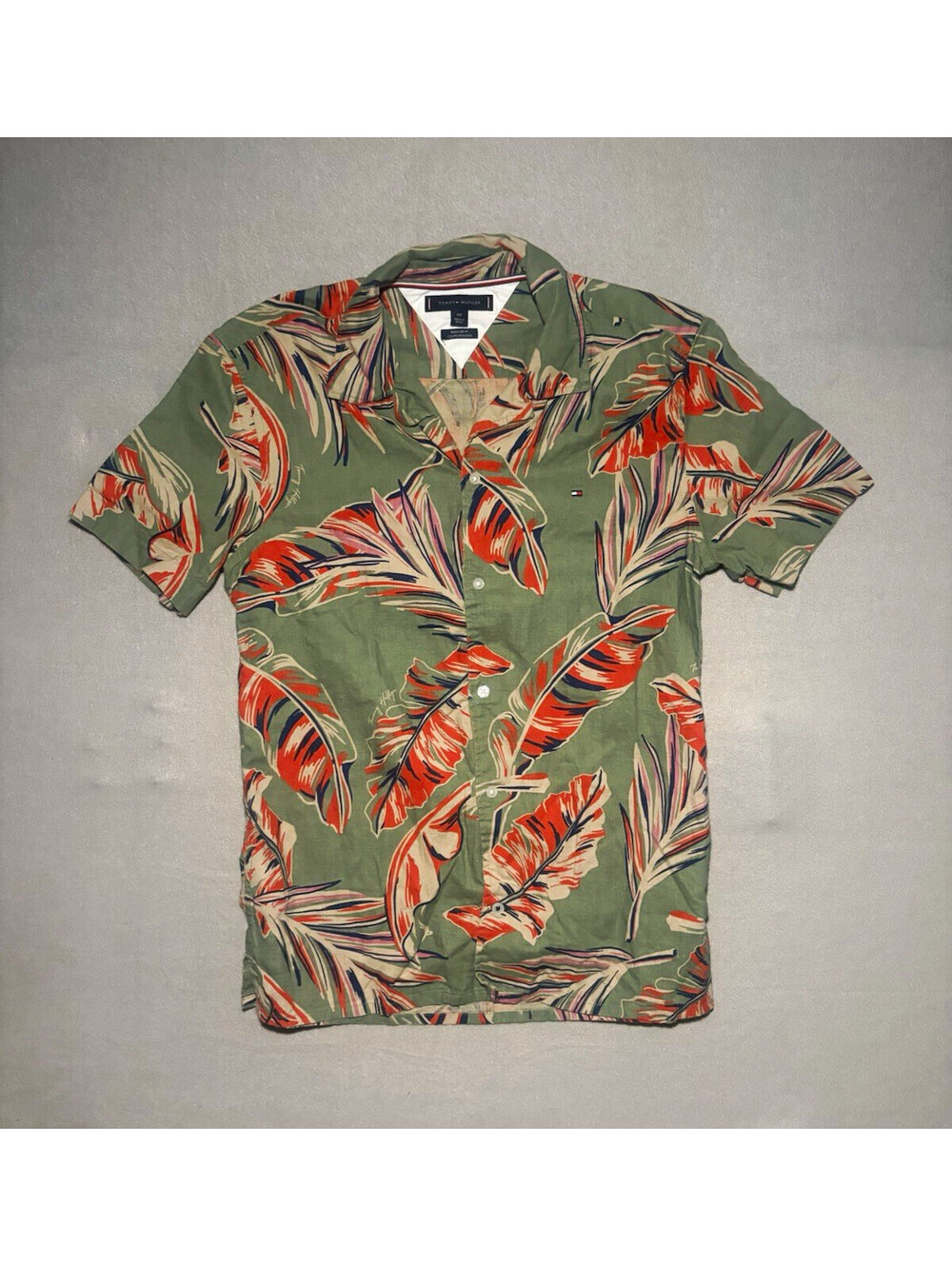 Tommy Hilfiger Regular Fit Size S Linen Tropical Floral Short Sleeve Button-Up